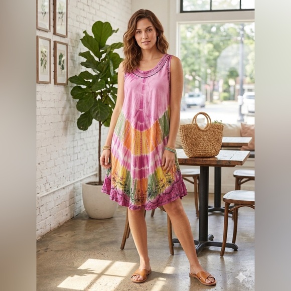 ADVANCE APPAREL Dresses & Skirts - NEW ADVANCE India Bohemian Tie dye Embroidered Dress Free Size One Size